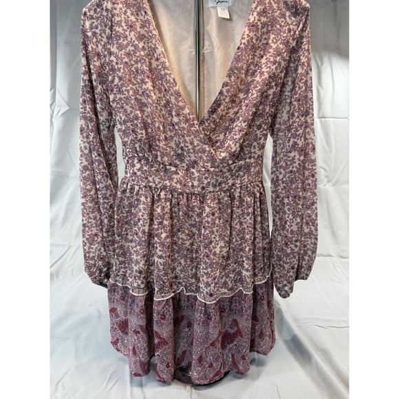 Japna Dress Womens Medium Purple Floral Boho Long Sleeve Deep V Waist Tie India - Picture 3 of 10